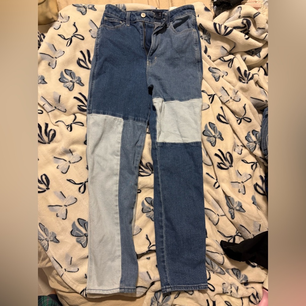 Hollister Blue Patchwork Straight Leg Jeans